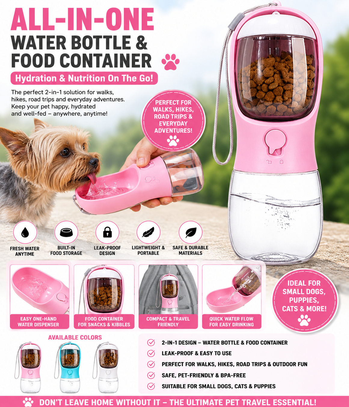 2 in 1 Pet Water Bottle